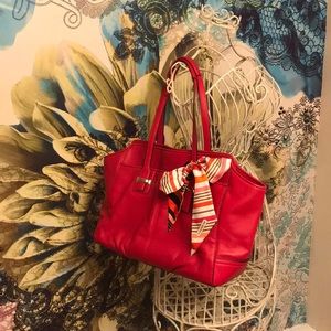 Coach red leather tote with scarf